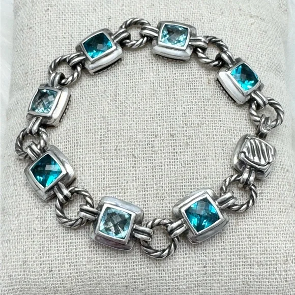 David Yurman .925 Blue Topaz Renaissance Chain Bracelet - Picture 2 of 8